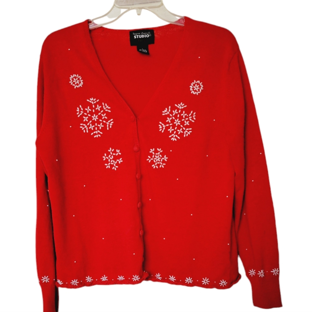 Christmas Beaded Snowflake Button-down Cardigan